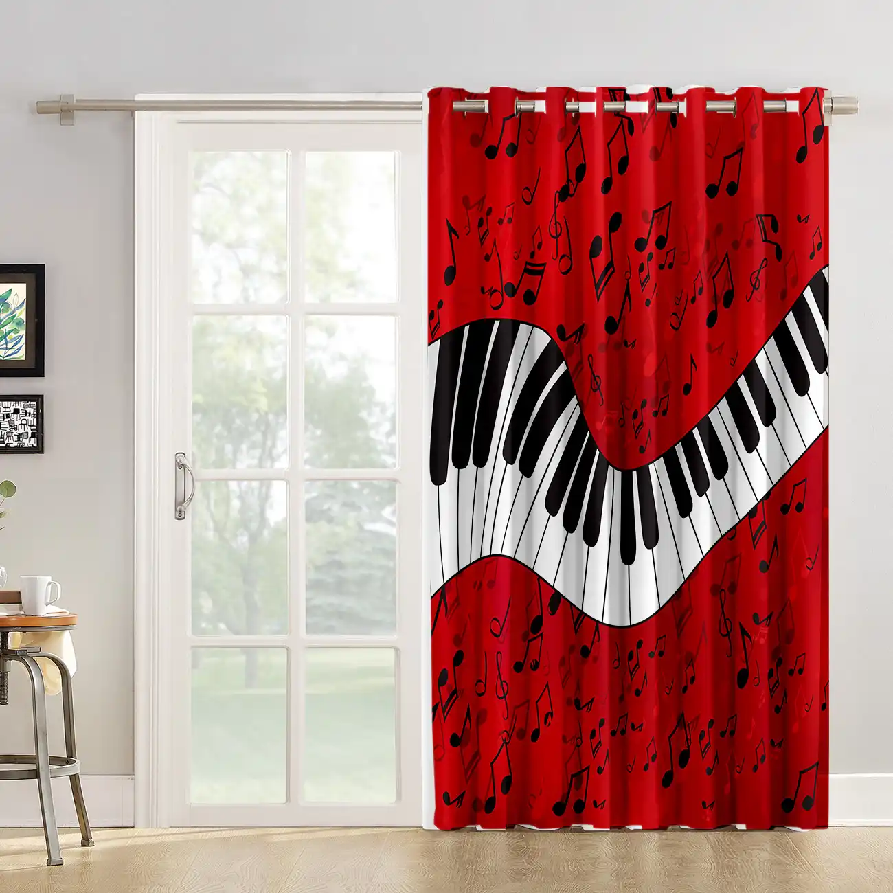 Piano Music Note Red Background Window Treatments Curtains Valance