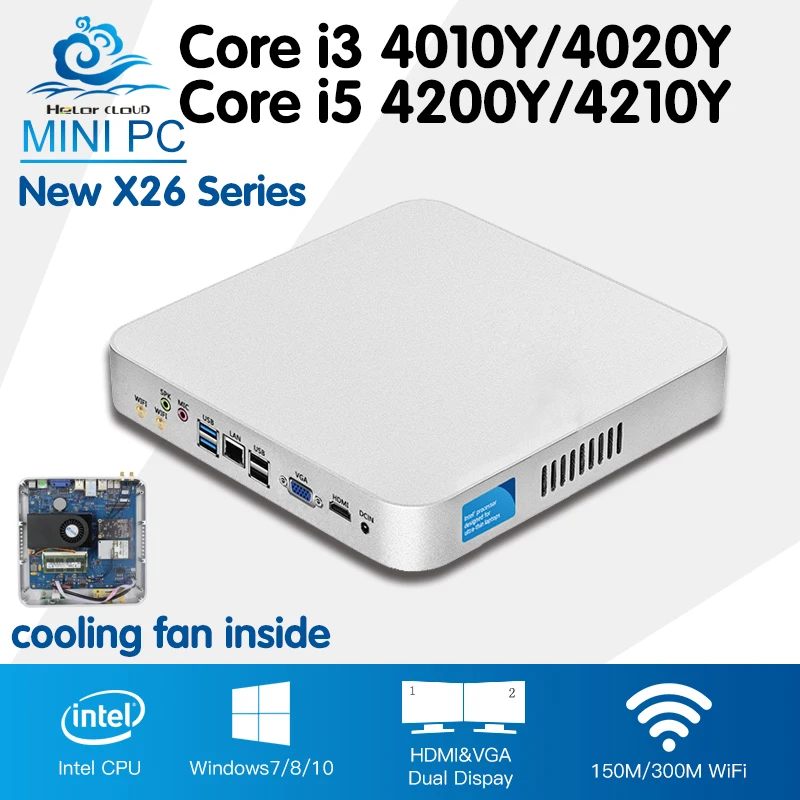 Mini PC Barebone Cooling Fan Mini Computer Desktop Win 10 Core i3 4010Y 4020Y i5 4200Y
