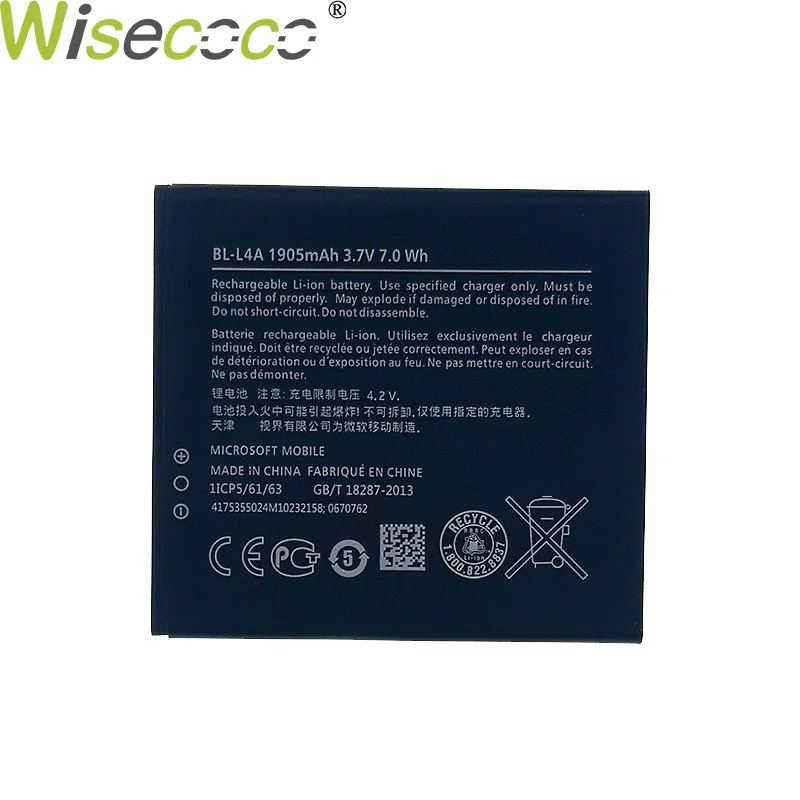 Wisecoco 1905/3000 мАч BL-L4A аккумулятор для Nokia Lumia 535 RM-1090 RM-1089 Dual 830 RM-984 BL L4A телефон+ код отслеживания - Цвет: Original