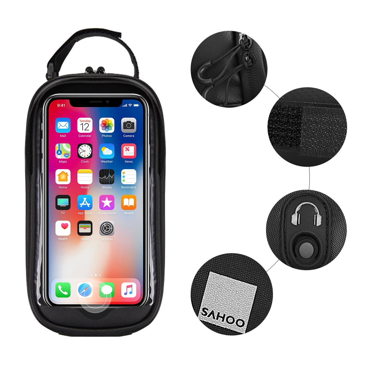 Sahoo 122053 Cycling Bicycle Waterproof Touchscreen Front Frame Top Tube Bike 6.5in Cell Mobile Phone Bag Pannier Pack Holder