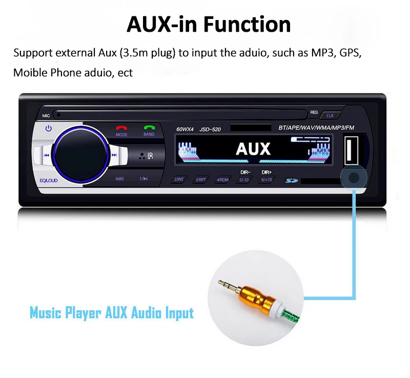 ISO autoradio1din12V 520Car Radio MP3 Audio Player Поддержка функции Bluetooth USB / SD Порт MMC aux inpu Автомобильный In-Dash с дистанционным управлением