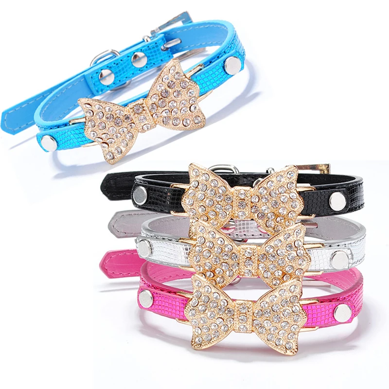 Rhinestone Bow Dog Collar For Dogs Leashes Leash Collars Cat Necklace