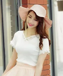 Sunscreen Leisure Hat Lady Summer Beach Flowers Wavy Pure Color Purity Bow Seaside Hat Sunscreen Leisure Hat Lady Summer Beach Flowers Wavy Pure Color Purity Bow Seaside Hat