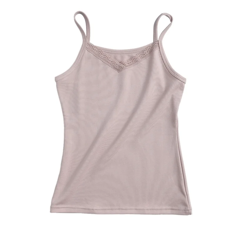Women's Sexy Lingerie Breathable Plus Size Heating Warm Slim Lace V-Neck Solid Color Camisole Top