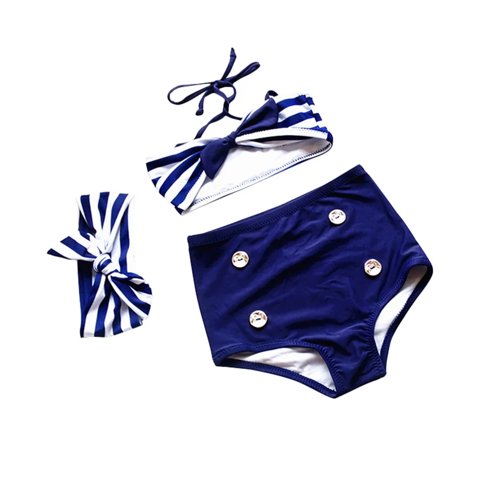 

2019 Swimsuit Girls Two Pieces Swimwear Kids Children Ruffles stripe Bandage Swimwear Bathing Suit Bikini Set Outfits