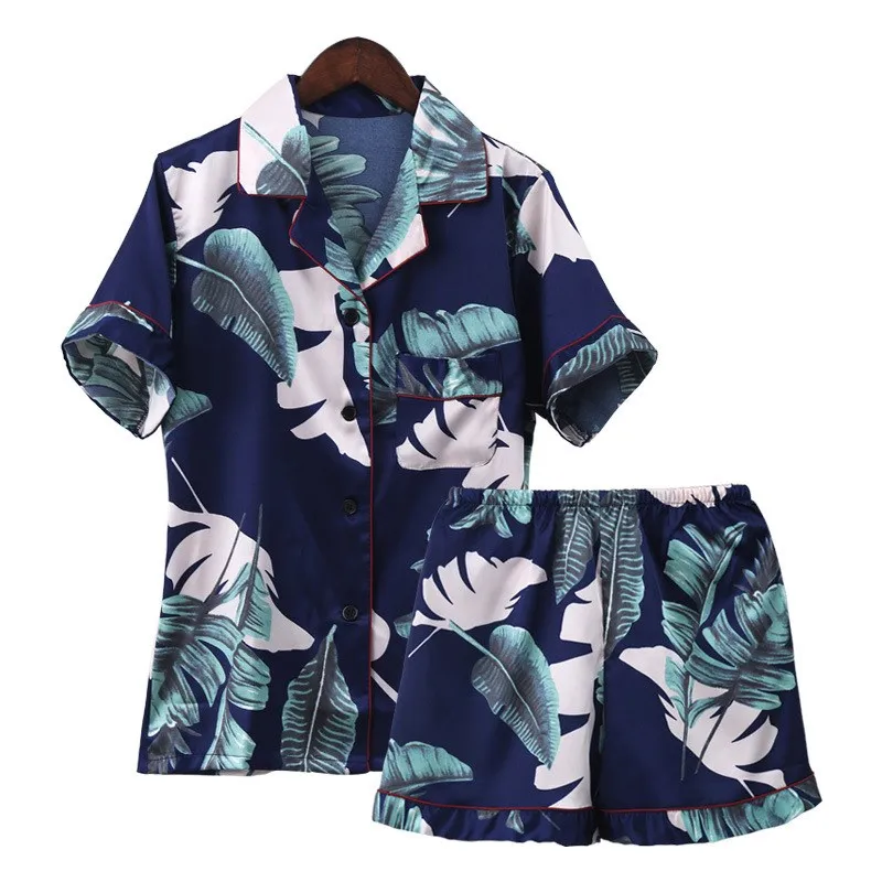 2019 Fashion Summer Pockets Single Breasted Pajama Sets Ladies Floral ...