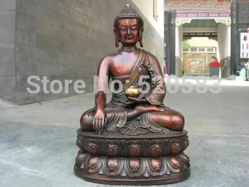 

11 Chinese Buddhism Temple Red Bronze Carved Tathagata Sakyamuni Buddha Statue