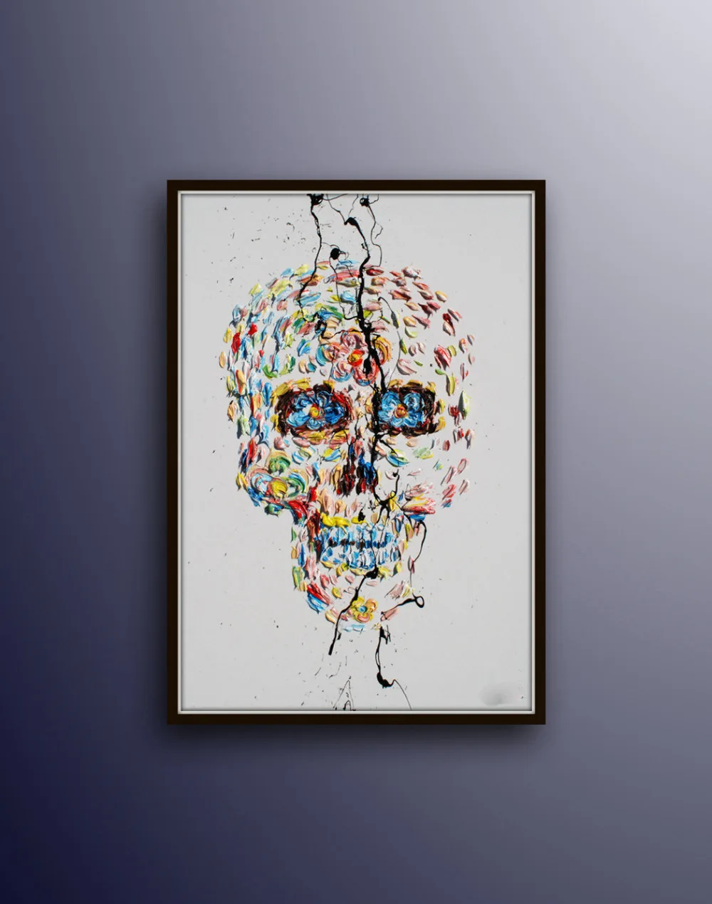 

Handmade Abstract Color Skull Oil Painting On Canvas Black Background Hand Painted Picture for Living Room Decor Wall Paintings