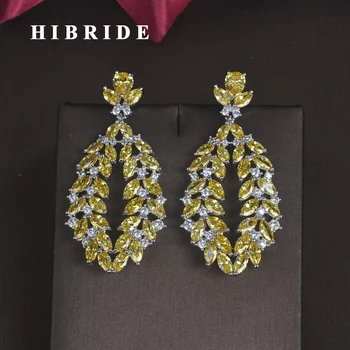 

HIBRIDE Brand Yellow Blue Clear CZ Stone Brincos Drop Earrings For Women Jewelry Fashion Dangle Earrings Boucle d'oreille E-678