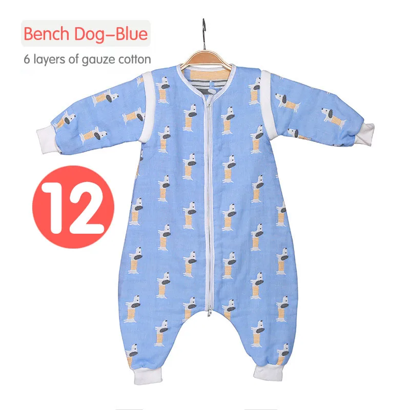 12Bench Dog-Blue 6-слойное хлопковое газовое платье для маленьких спальный мешок Весна и осень тонкая детская Всесезонная Универсальный нагрева комнаты ножки малыша анти-kick - Цвет: 12Bench Dog-Blue