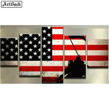 

5 spell diamond painting American flag Patriot icon 3d round Diamond embroidery mosaic full square decoration sticker 5pcs