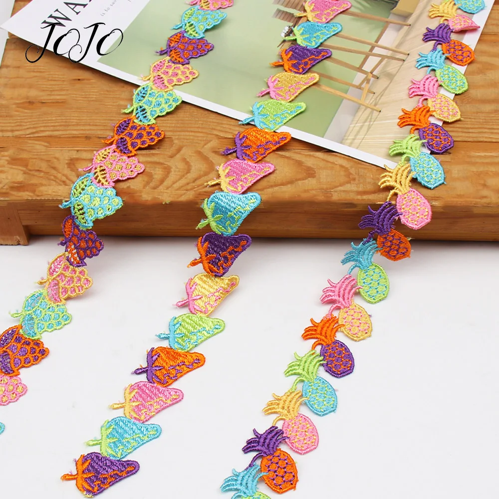 

JOJO BOWS 1y Embroidery Lace Ribbon Colorful Fruit Webbing For Clothing Apparel Sewing Materials Party Decoration Home Textile