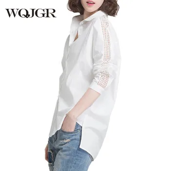 

WQJGR Women Blouses 100%Cotton Long Sleeved White Shirt Female 2020 New Shirt Women