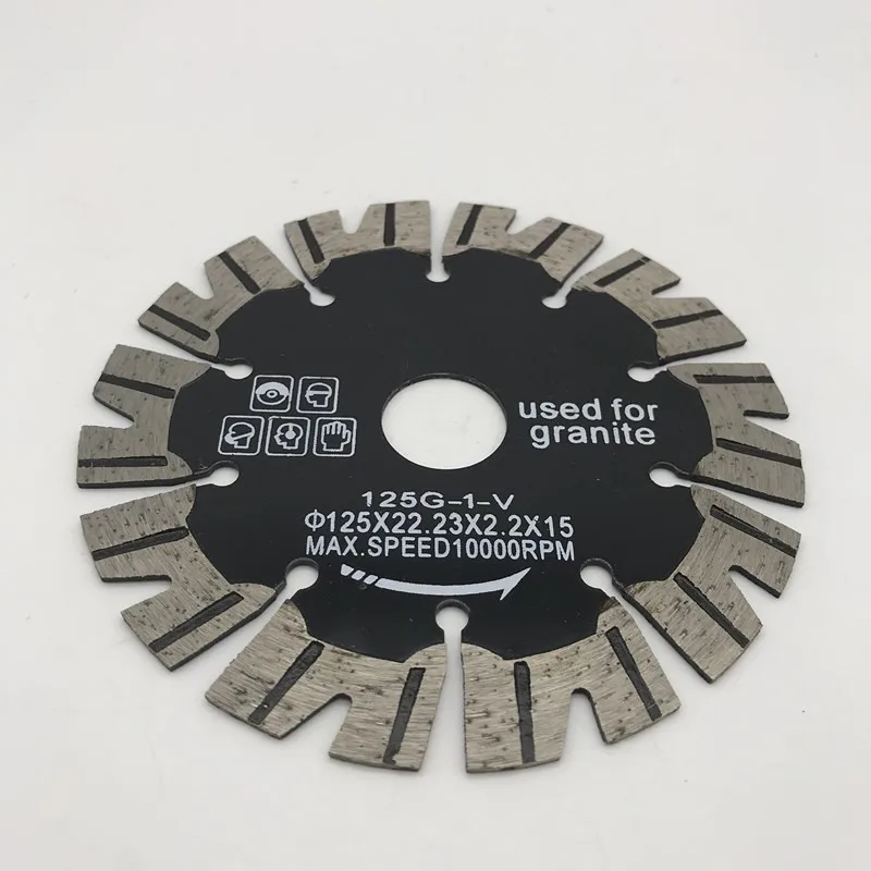 V образный турбо защитный Алмазный диск 5 дюймов(125 мм) для гранитного режущего диска толщиной 2,2 мм высота сегмента 15 мм