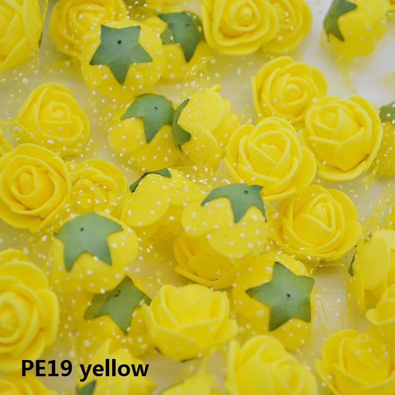 50 шт. 2 см мини ПЭ пены розы искусственные цветы для свадебной вечеринки украшения дома DIY плюшевый медведь венок Ремесло Цветок букет - Цвет: PE19 yellow