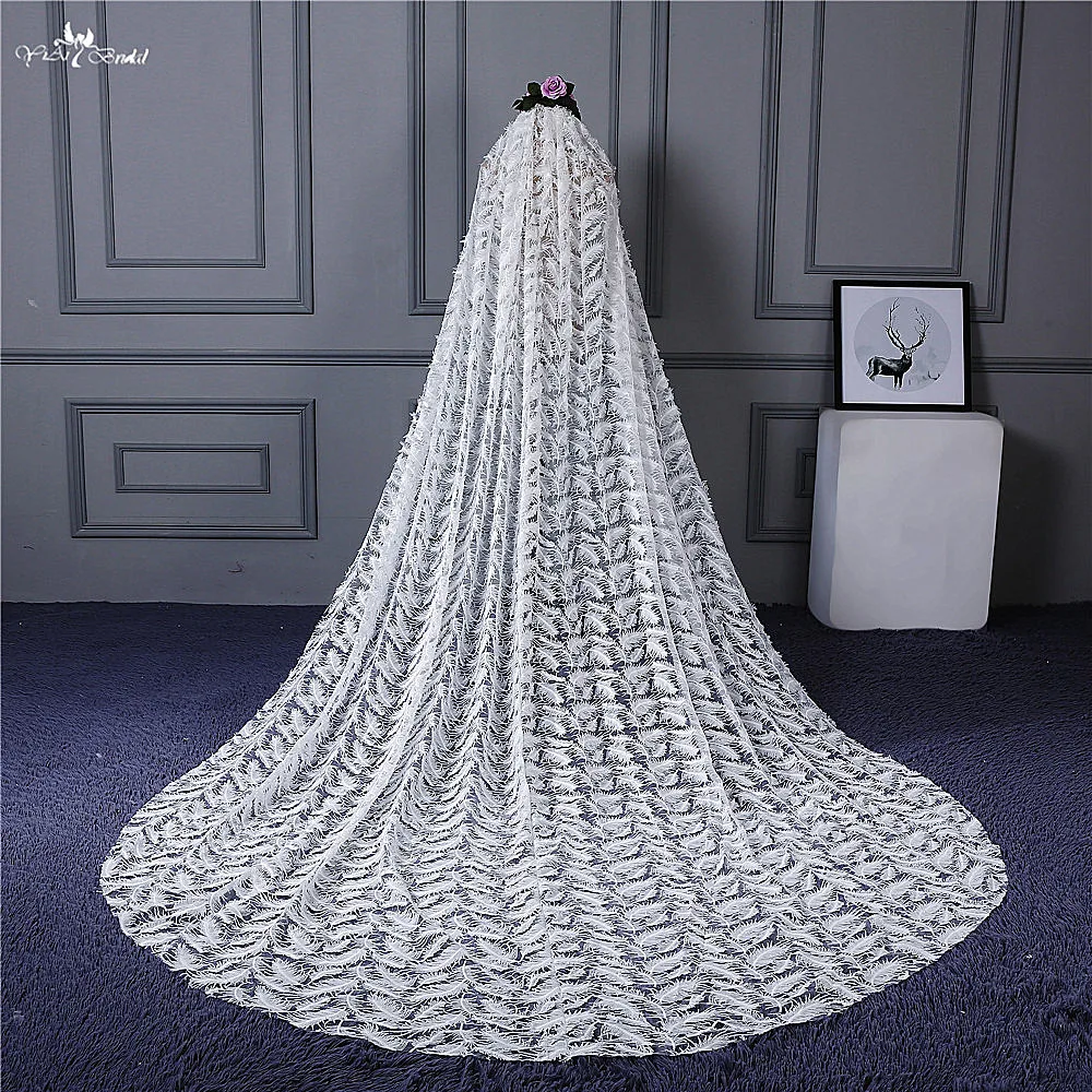 

RSV123 Real Pictures Yiaibridal Bridal Accessories Feather Pattern Long Ivory Bridal Veil Lace
