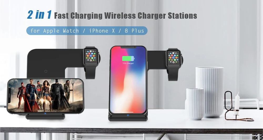 2 in 1 Fast Charging Wireless Charger Stations for Apple Watch / iPhone X / 8 Plus