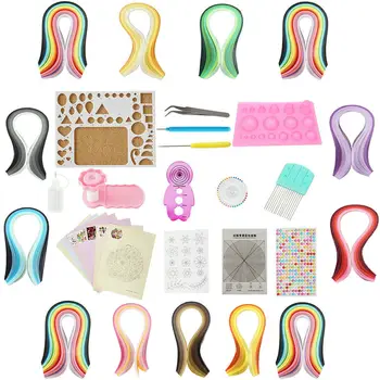 

Quilling Paper Kits with Tools 1940 Strips Board Mould Crimper Coach Comb DIY Set with 16 Different Patterns Making Drawings