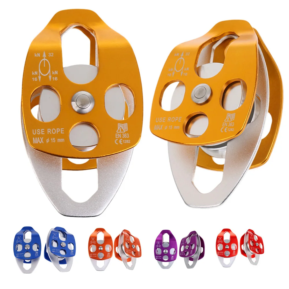 Tanie 2PC 32KN huśtawka wspinaczka podwójne koło pasowe do speleologii wspinaczka skałkowa Rappelling Rescue przeciąganie Sheaves spelening Rescue holling System