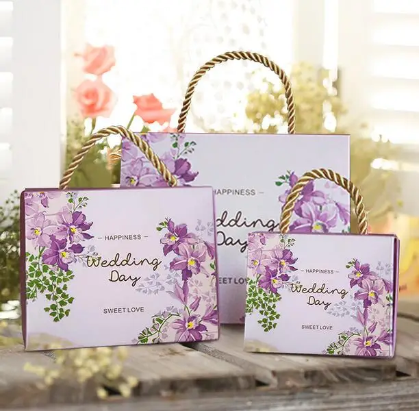 50 шт/партия романтическая коробка для конфет с цветами ручка конфеты мешок дизайн - Цвет: Purple