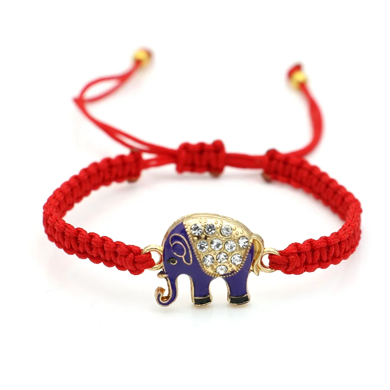 JAKONGO золотой цвет кристалл браслет с подвеской в виде слона Плетеный Красный веревочный браслет для женщин мужчин регулируемый браслет ручной работы