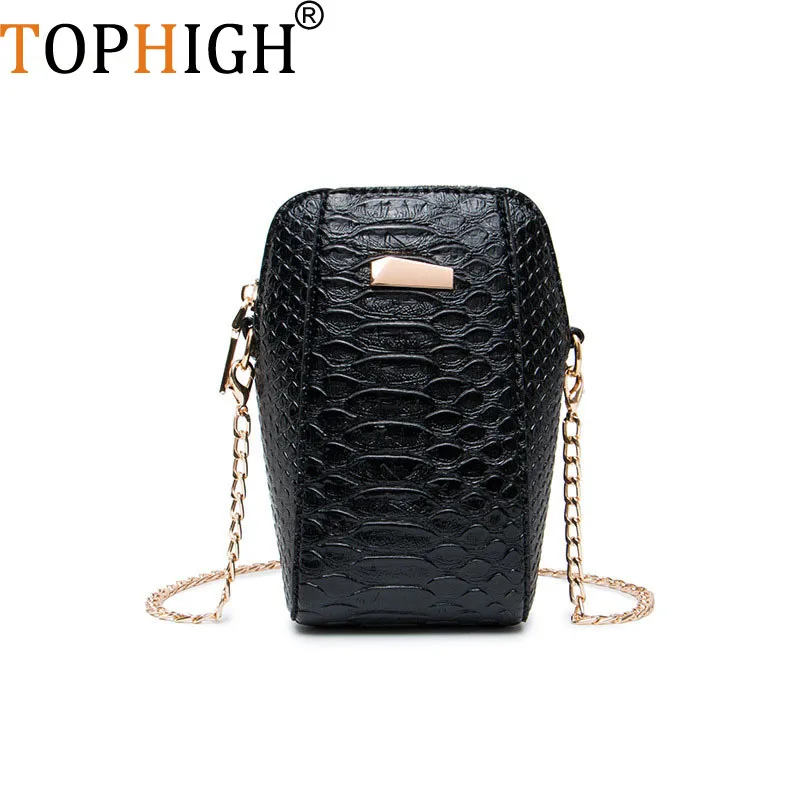 

TOPHIGH hot sale new fashion small phone bag lady single shoulder bag snake pattern female bag Messenger Bag mochila feminina