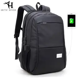 Арктический Охотник бизнес повседневное путешествия для мужчин 15,6 дюймов ноутбук рюкзак водостойкий большой ёмкость USB Черный рюкзаки