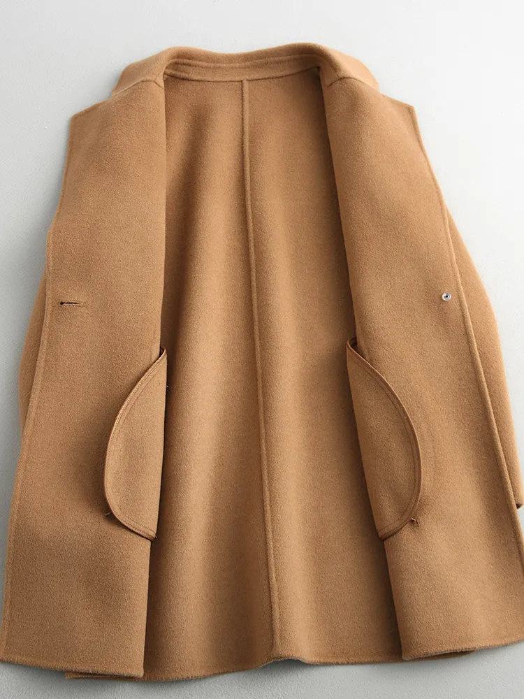 Mode Outwear Slim Long Manteau Nouveau Feminino Inverno Hiver dark Lx2094 Fit Chaud Automne Tan navy Revers Femmes Light Laine Coffee 2018 Casaco Pardessus nO84xAzF4