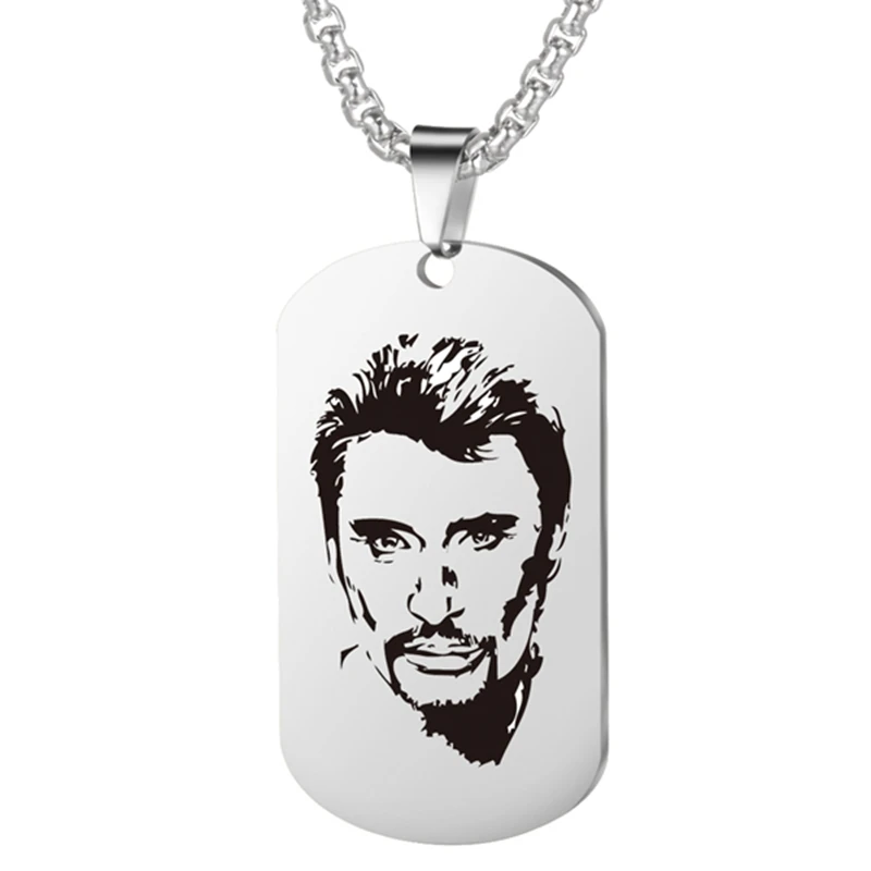 10pcs Customized Laser Engrave Pendant French Johnny Hallyday Personalized Photo Engraved Anniversary Necklace Gift for Men hallyday johnny rock