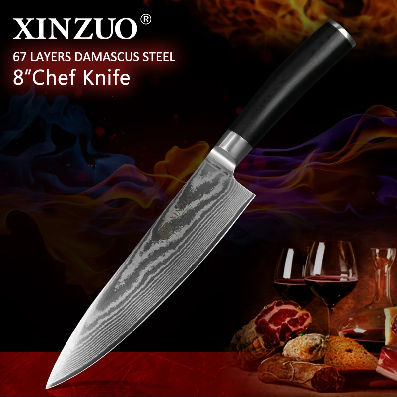 XINZUO 8" Chef Knife 67 layers Damascus Stainless Steel Kitchen Knives Professional Gyutou Cutter Cooking Tool G10 Handle | Дом и сад