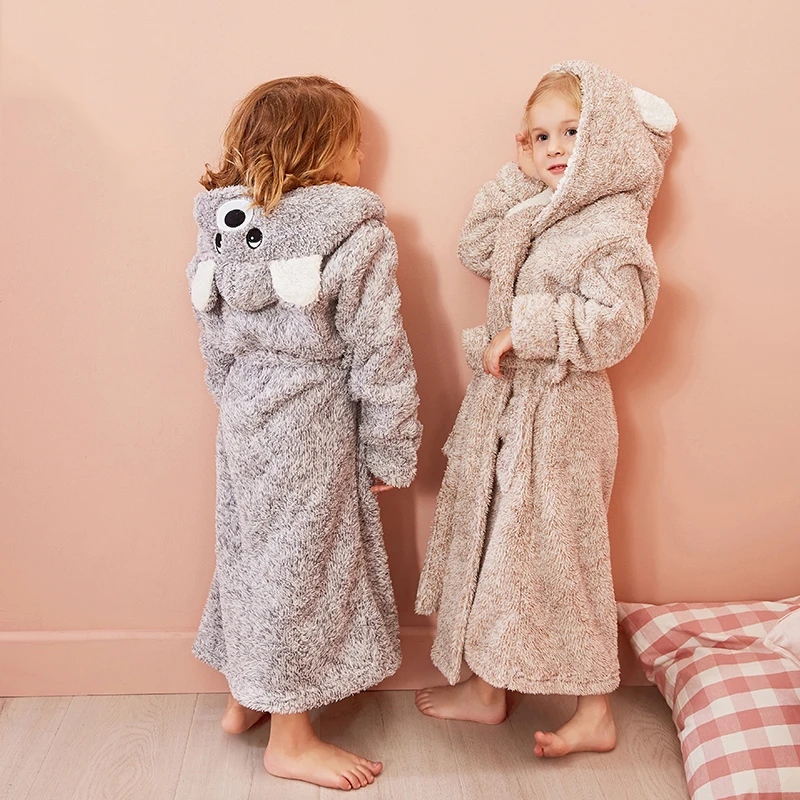 Online Kinder Bademantel Einfarbig Cartoon Hoodies Mädchen Nachtwäsche Bad Handtücher Kinder Weichen Bademantel Pyjamas 4 13 Jahre kinder kleidung