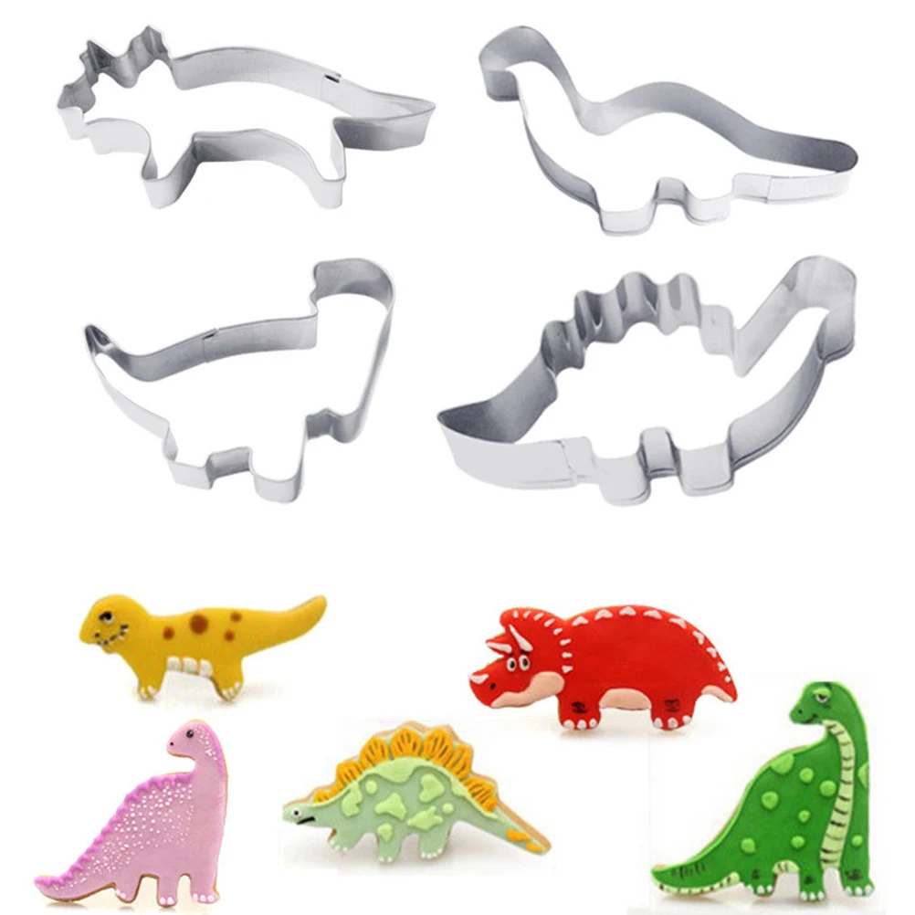 Stainless Steel Cookie Cutter Mold Beard Shape DIY Chocolate Mould Baking Mould for Cake Fondant Chocolate - Цвет: dinosaur 4pcs