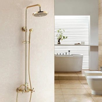 

Bathtub Faucets Luxury Gold Brass Bathroom Faucet Mixer Tap Wall Mounted Hand Held Shower Head Kit Shower Faucet Sets ST307