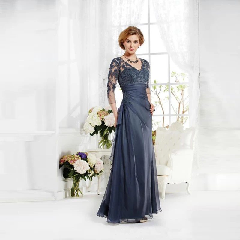 Vintage Navy Blue Mother Of The Bride Groom Dresses 3/4 Sleeves