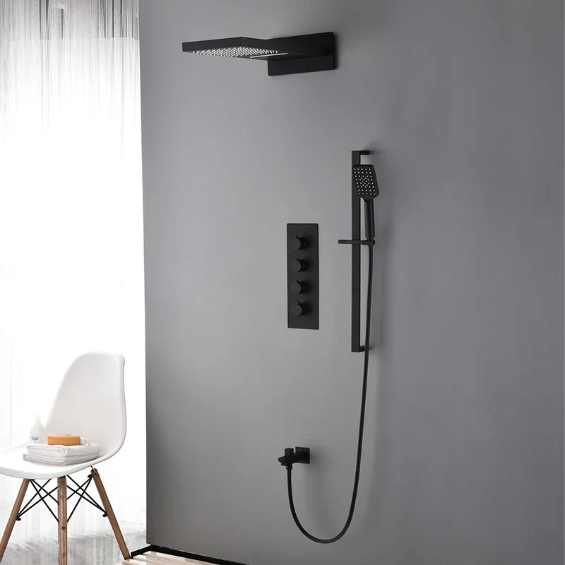 Ванная комната, набор для душа Главная Черный Термостатический смеситель для душа скрытые встроенные стены - Цвет: C thermostatic