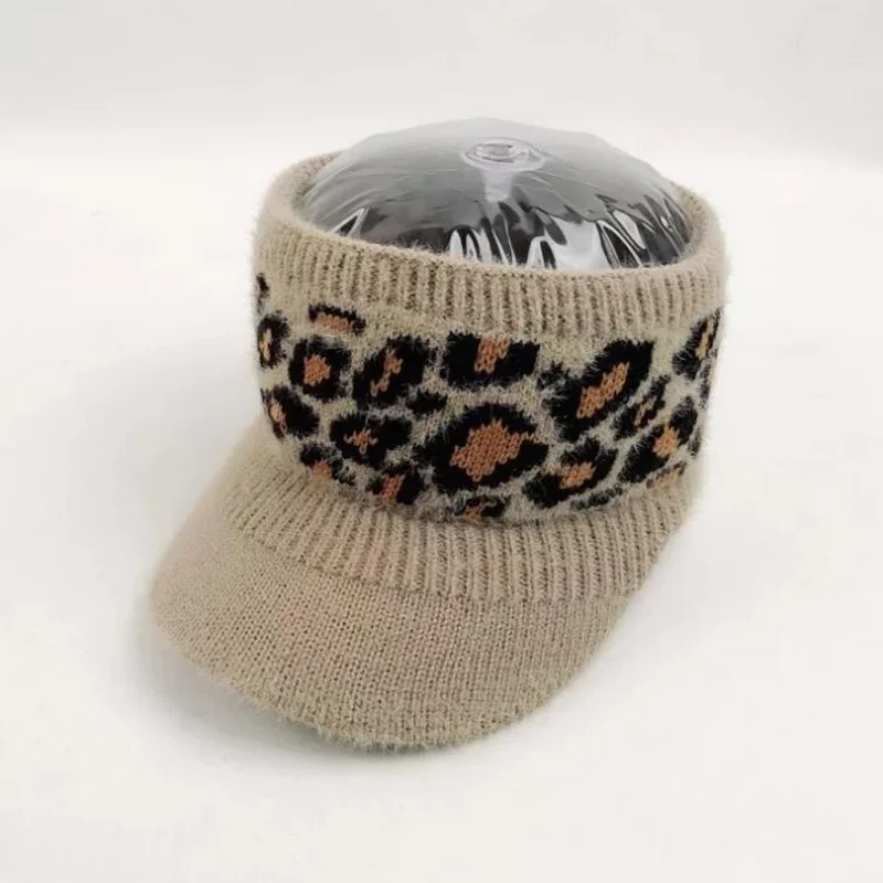 Леопардовые козырьки, вязаная шапка s на осень и зиму, Утепленные зимние свободные шапки, теплые шапки для женщин и девочек