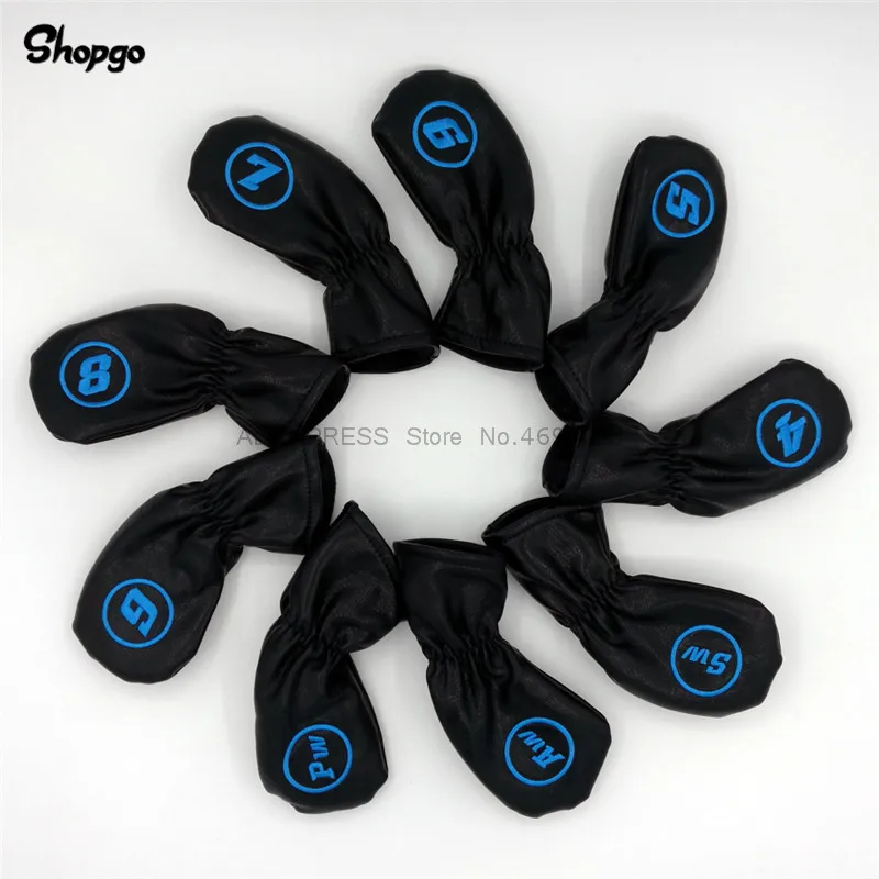 [2 الألوان] SHOPGO جرو جولف Headcovers جولف الحديد يغطي لينة بو الحديد كاملة مجموعة #4 ~ 9PAS التميمة الجدة هدية