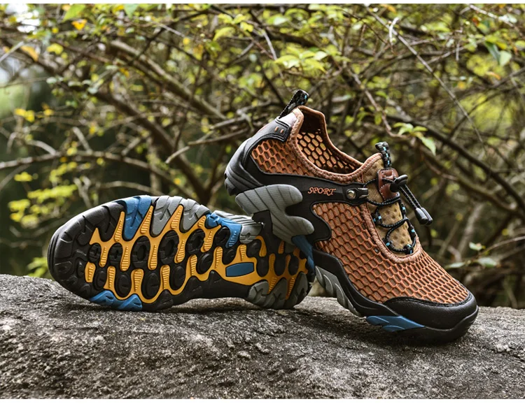 Золотистые дышащие треккинговые ботинки мягкие резиновые уличные горные альпинистские мужские кроссовки плюс размер треккинг Кемпинг обувь для мужчин