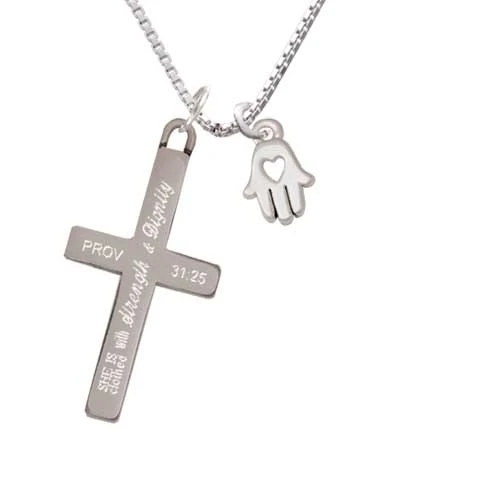 Small Heart Hamsa Hand - Strength and Dignity - Cross Necklace (1)