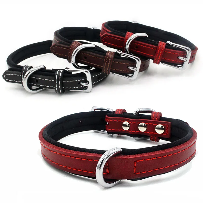 Heavy and Duty Dog Collar Double Real Leather Pet Dog Collar with No Pull Soft Neoprene Lining