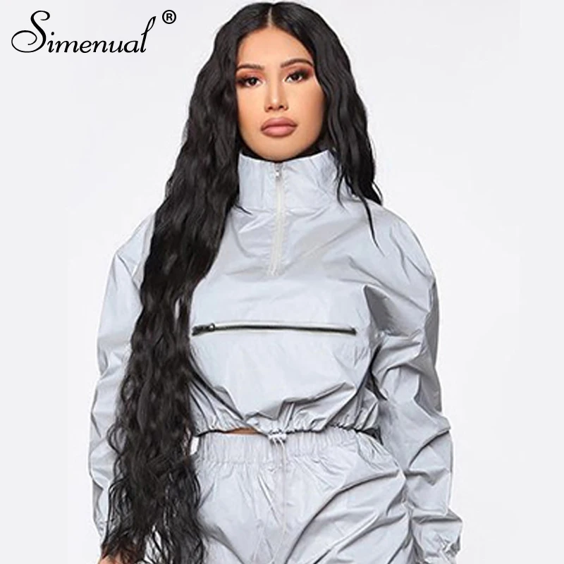 Simenual Streetwear Reflective Zipper Casual Sweatshirts Women Long Sleeve Drawstring Hoodie Fashion Autumn 2019 Sweatshirt Tops Simenual Streetwear Reflective Zipper Casual Sweatshirts Women Long Sleeve Drawstring Hoodie Fashion Autumn 2019 Sweatshirt Tops