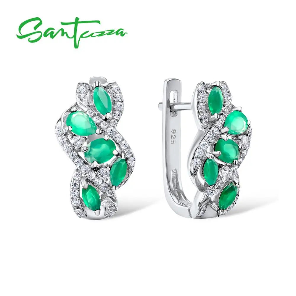 Женские серебряные сережки SANTUZZA из серебра 925 пробы с зеленым халцедоном
