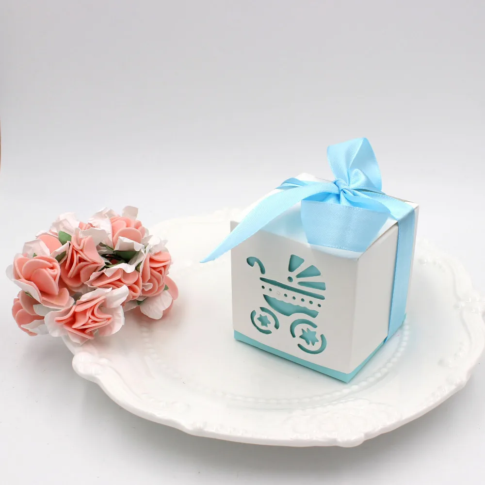 50 шт. лазерная резка коляски подарок конфеты коробки, свадебные сувениры и подарки Baby Shower вечерние украшения