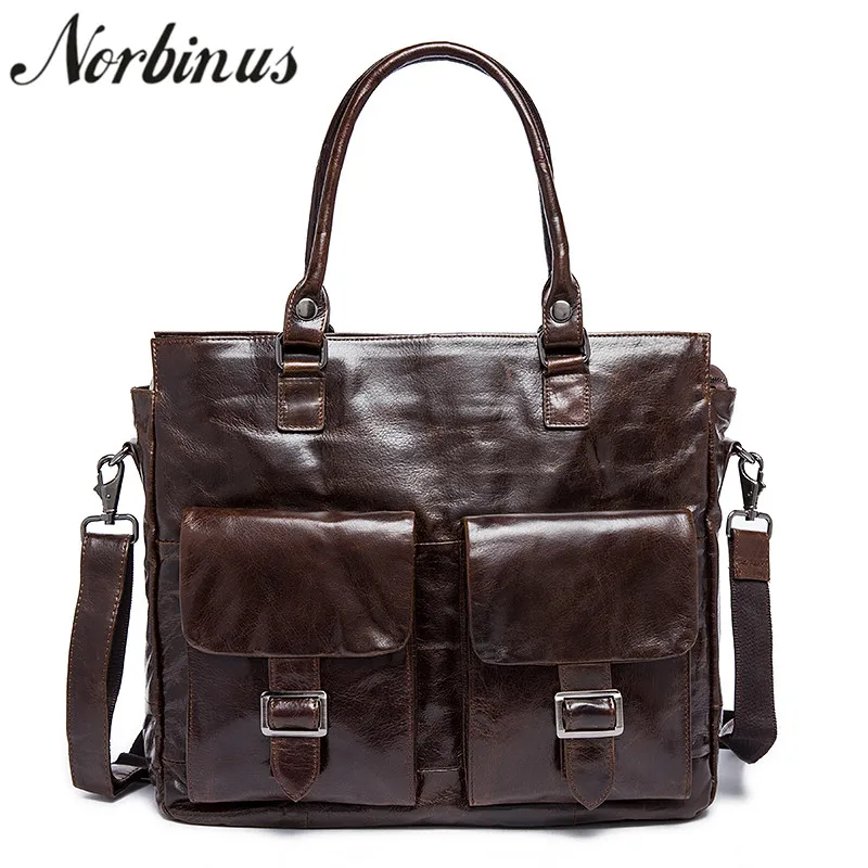 

Norbinus 2018 Men's Leather Handbag Male Genuine Leather Business Briefcase Messenger Shoulder Laptop Bags Crossbody Bag for Men