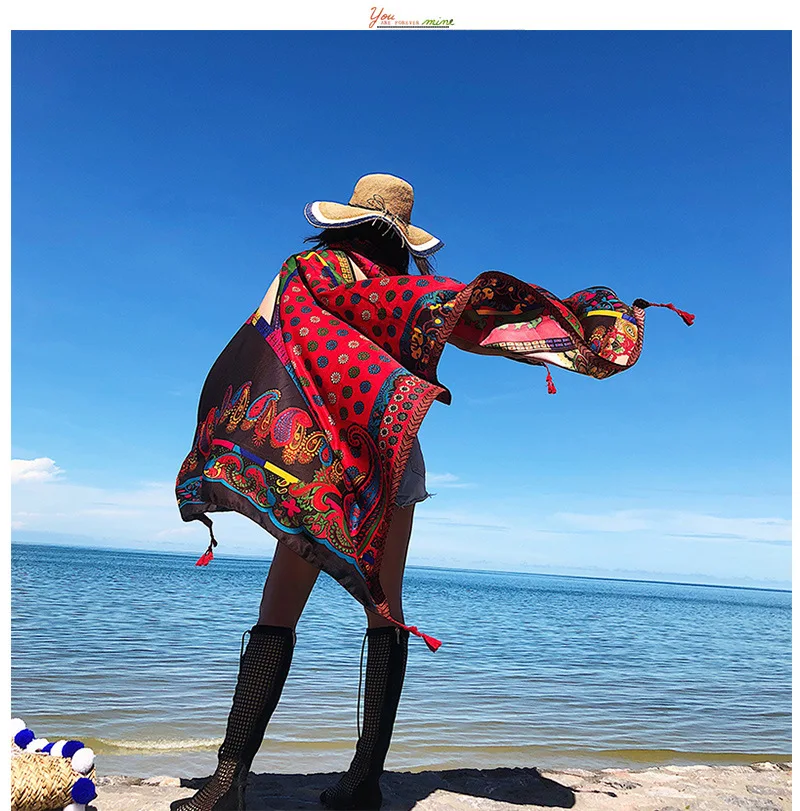 Женский шарф в этническом стиле, винтажная шаль с принтом кешью, большой размер, Пашмина, бандана, весна-лето, Пляжная накидка, хиджаб