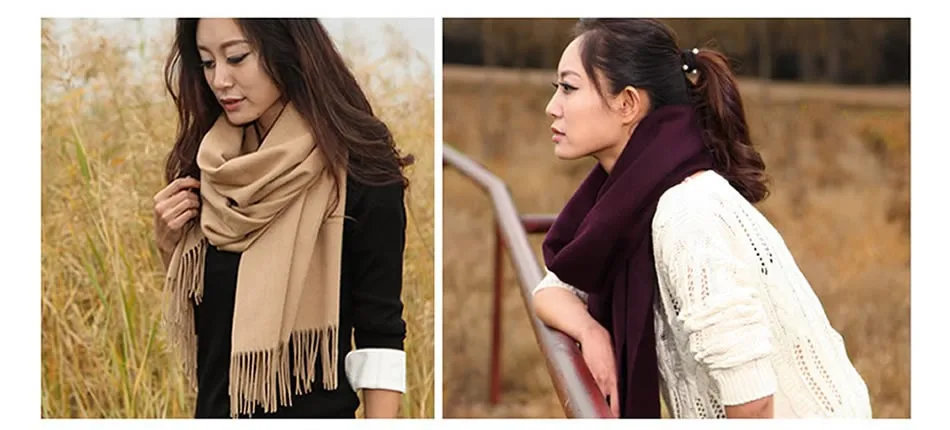Шерстяной женский шарф 300 г, утолщенная кашемировая шаль, модные зимние женские шарфы из пашмины, большие размеры, сохраняющие тепло