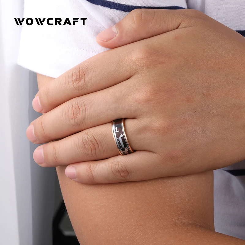8mm Mens Womens Rose Gold Tungsten Carbide Ring Deer Family Black wood Inlay Engagement ring Wedding Band Father's Mother's Gift Fashion Jewelry