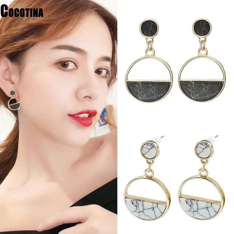 

Handmade Fashion Simple Geometric Circular Marble Pattern Long Earrings Girls Popular Earrings Temperament Jewelry Gift