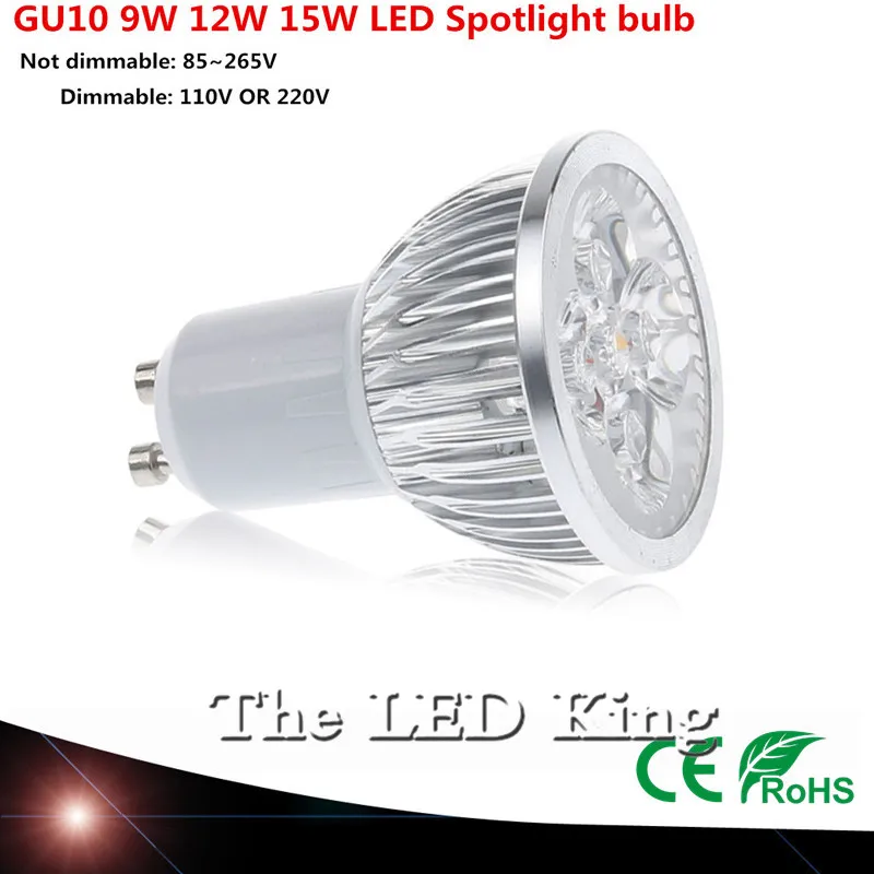 

1PCS Super Bright dimmable 15W 12W 9W GU10 LED Bulbs Spotlight High Power gu 10 led Lamp Day White LED SPOT Light Free Shipping