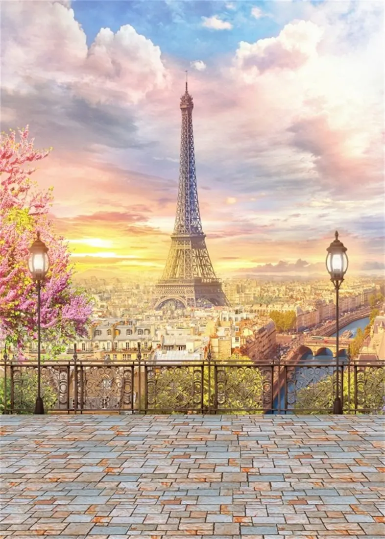 

Photography Backdrop Fantasy Sunset City Landscape Eiffel Tower Landmark Paris France for Photo Lovers Wedding Party